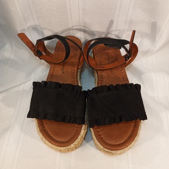 Pierre Dumas MAGIC-8 Black Ruffle Espadrille Sandals Womens Size 6 - Picture 3 of 8